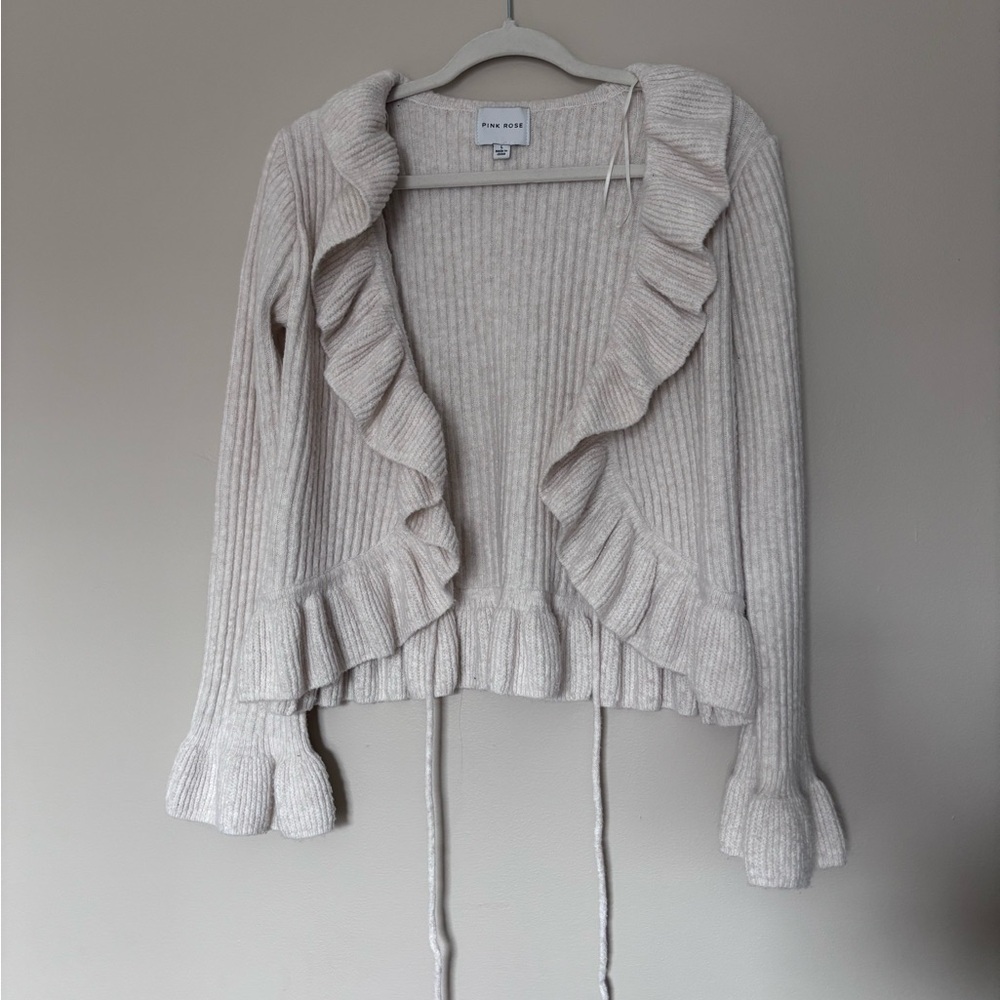 Pine rose cream ruffle cardigan/sweater